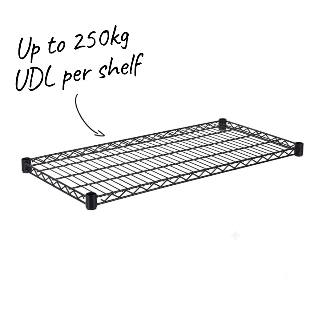 4 Tier Heavy Duty Black Wire Shelving Unit - H1800 x D450mm