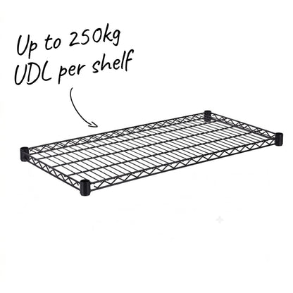 4 Tier Heavy Duty Black Wire Shelving Unit - H1800 x D450mm