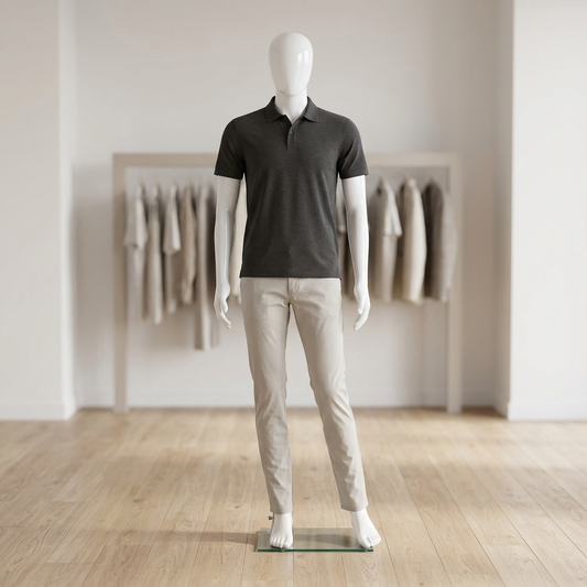 Vibe 07 male gloss-white mannequin in a menswear boutique
