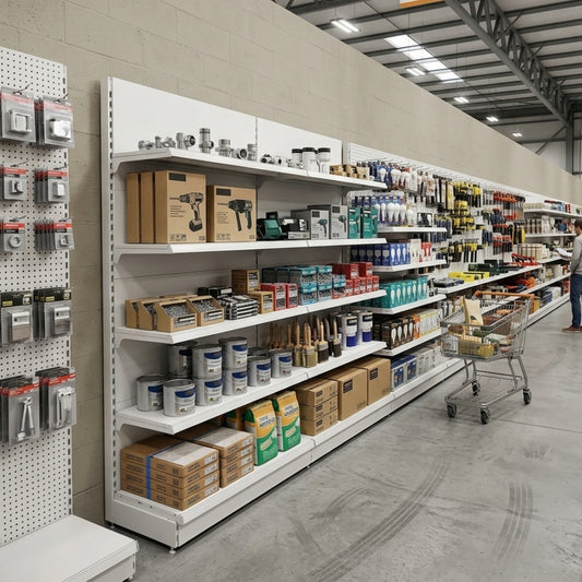 Jura White Retail Wall Shelving - 2 Bays With 470mm Base Shelf