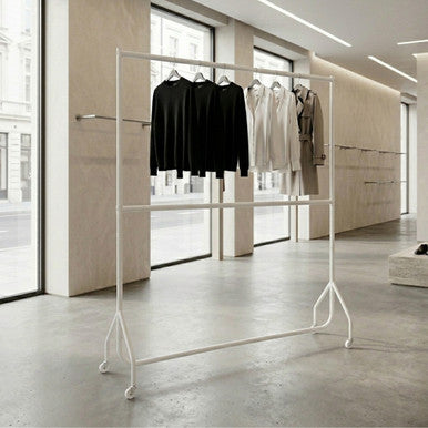 2-Tier Gloss White Heavy-Duty Clothes Rail