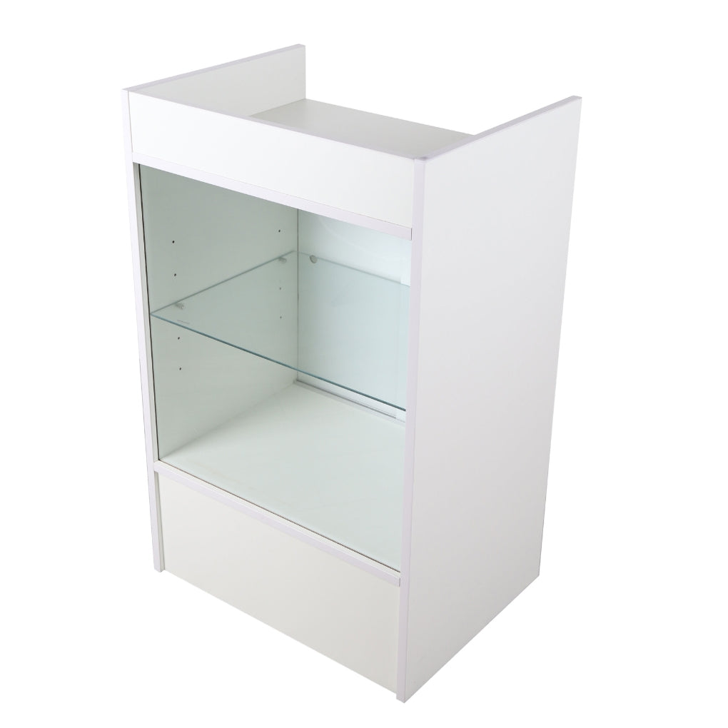 White Retail Till Counter With Glass Front Display - Silhouette Range