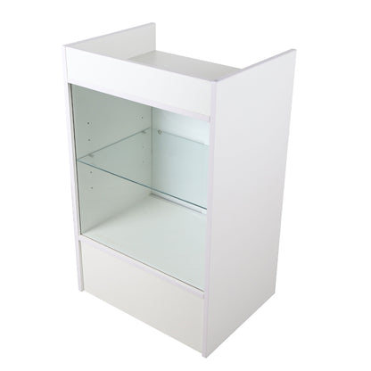 White Retail Till Counter With Glass Front Display - Silhouette Range