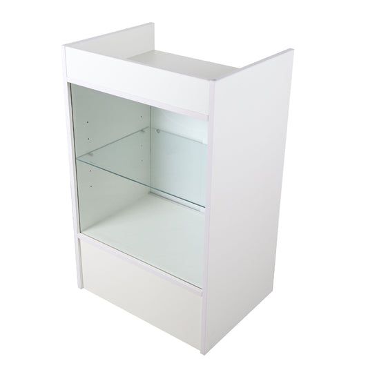 White Retail Till Counter With Glass Front Display - Silhouette Range