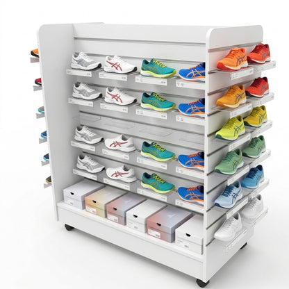 White Slatwall 'H' Display Gondola with Wheels - Silhouette Range