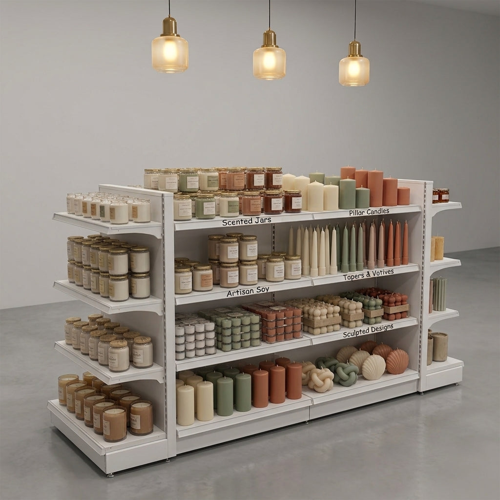 Jura White Retail Gondola Shelving - H1400mm - 2 Bays & 2 End Bays - 18 Shelves