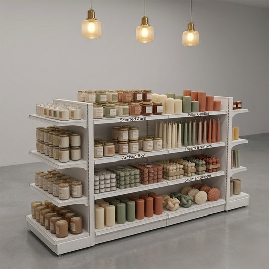 Jura White Retail Gondola Shelving - H1400mm - 2 Bays & 2 End Bays - 18 Shelves