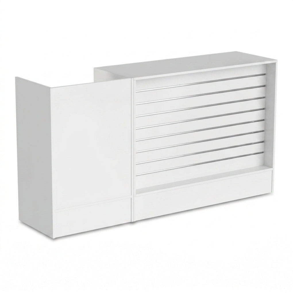 White Shop Counter with Slatwall Front and Till Unit Bundle - Silhouette Range
