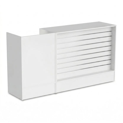 White Shop Counter with Slatwall Front and Till Unit Bundle - Silhouette Range