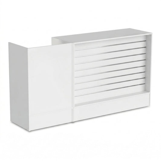 White Shop Counter with Slatwall Front and Till Unit Bundle - Silhouette Range