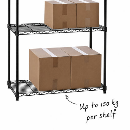 5 Tier Black Wire Shelving Unit - D450mm