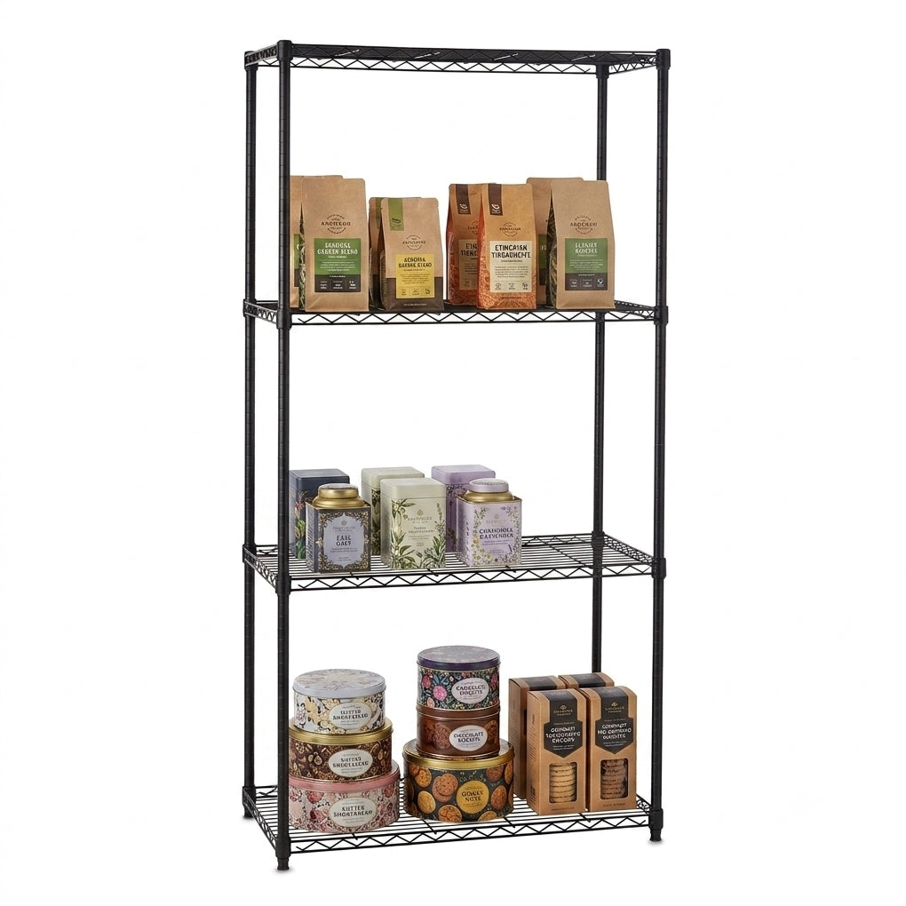 4 Tier Black Wire Shelving Unit - H1800 x D450mm