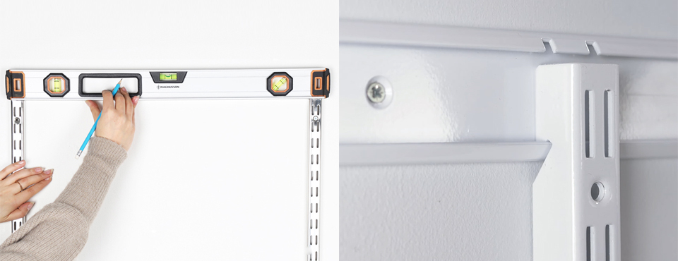 Spacing and mounting twin slot uprights to wall, and adding uprights to flexx track 